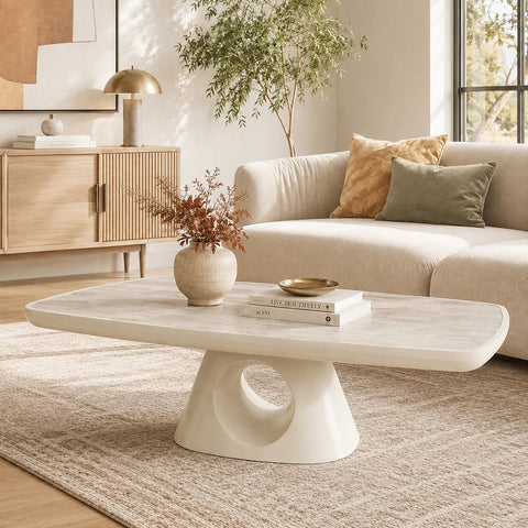 ECLIPSE 140cm Rectangular Coffee Table Travertine Look - Ivory