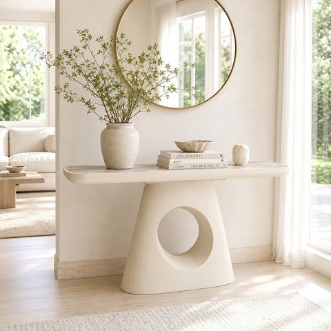 ECLIPSE 140cm Console Table with Travertine look Top - Ivory