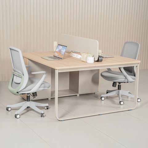KELSEY 2-Person Back-to-Back Workstation with No Return 140cm – Oak