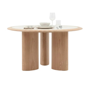 LAYSON Dining Table 136cm - Travertine & Natural