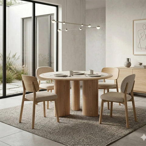 LAYSON Dining Table 136cm - Travertine & Natural