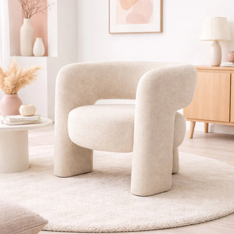 ROMEO Lounge Arm Chair - Beige Boucle - innovatec.com.au