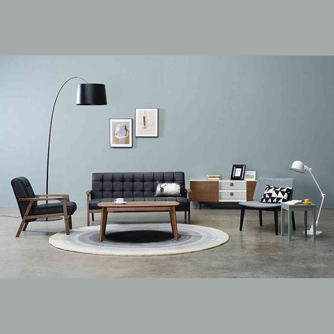 TUCSON 2 Seater Sofa - Walnut & Black PU Leather