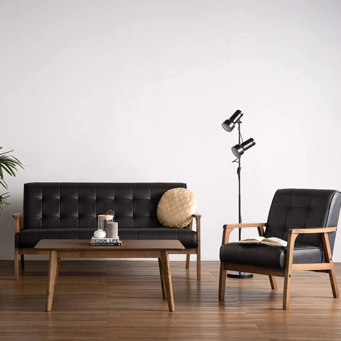 TUCSON 3 Seater Sofa Walnut & Black PU Leather
