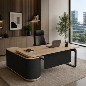 180-200cm VENTURA Reversible Executive Desk - Left or Right Return - Oak & Black