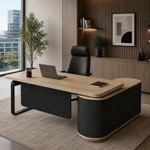220-240cm VENTURA Reversible Executive Desk - Left or Right Return - Oak & Black