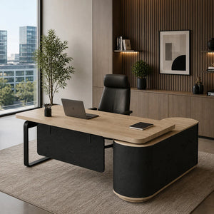 VENTURA Executive Desk Left Return 180cm - Oak & Black