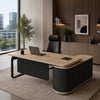 180-200cm VENTURA Reversible Executive Desk - Left or Right Return - Oak & Black