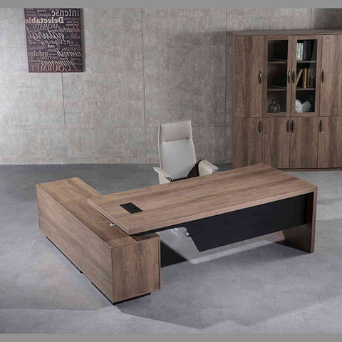 BALDER Executive Desk with Right Return 1.8-2.0M - Warm Oak & Black