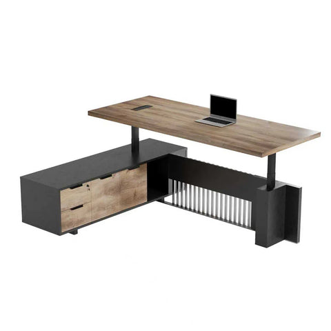 DAXTON Executive Desk with Left Return with Lift 200cm - Warm Oak - innovatec.com.au