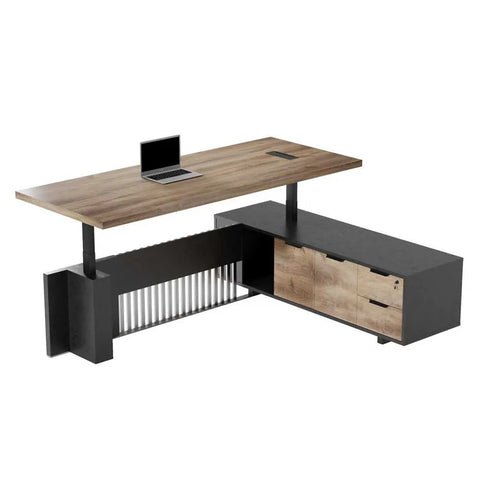 DAXTON Executive Desk with Right Return with Lift 200cm - Warm Oak - innovatec.com.au