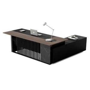 MADEIRA Executive Desk 220cm Left Return - Hazelnut & Black Concrete