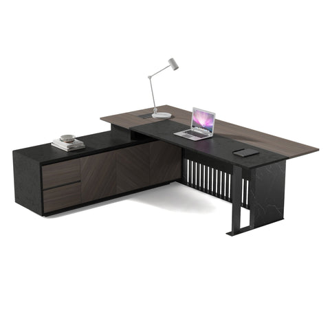 MADEIRA Executive Desk 220cm Left Return - Hazelnut & Black Concrete - innovatec.com.au