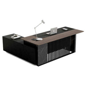 MADEIRA Executive Desk 220cm Right Return - Hazelnut & Black Concrete