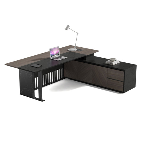 MADEIRA Executive Desk 220cm Right Return - Hazelnut & Black Concrete - innovatec.com.au