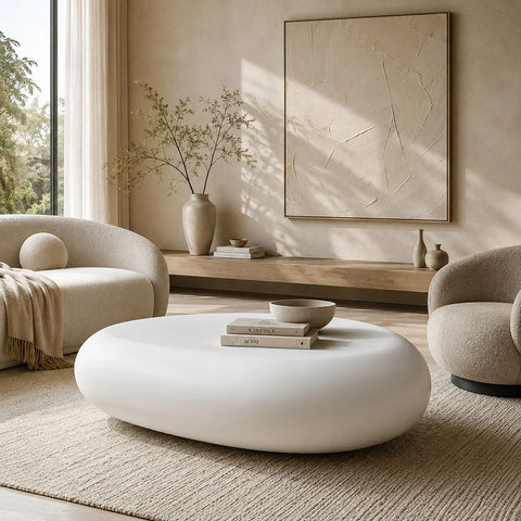 ROCCO  Indoor & Outdoor Pebble Coffee Table 106cm - White Concrete