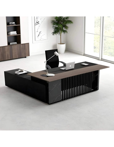 MADEIRA Executive Desk 220cm Right Return - Hazelnut & Black Concrete