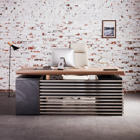 PHOENIX Executive Desk with Right Return 1.8M - Warm Oak & Black - innovatec.com.au