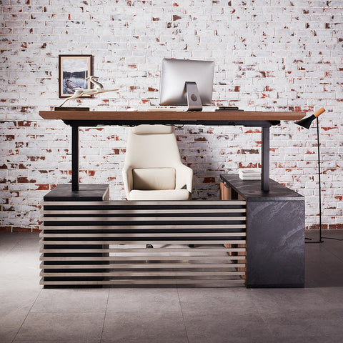 PHOENIX Sit & Stand Electric Lift Executive Desk with Left Return 2.2M - Warm Oak & Black - innovatec.com.au