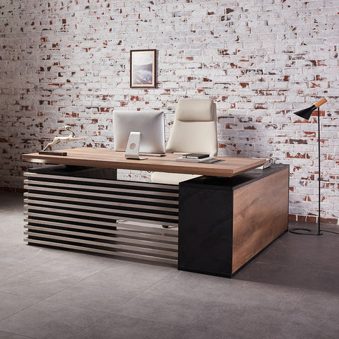 PHOENIX Executive Desk with Left Return 1.8M - Warm Oak & Black - innovatec.com.au