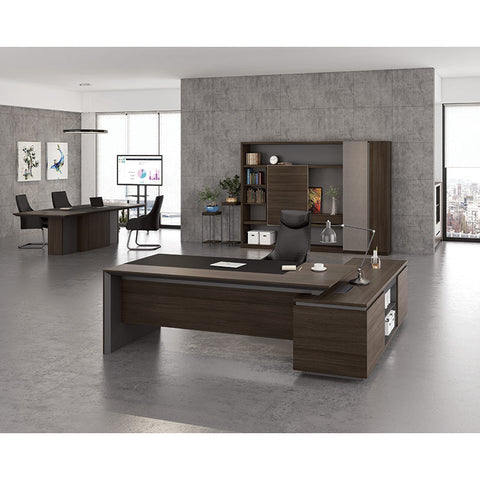 Carter Executive Office Desk with Left Return 2.2M - Coffee & Charcoal - innovatec.com.au