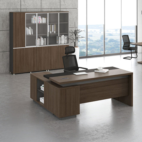 Carter Executive Office Desk + Right Return - 180cm - Coffee + Charcoal - innovatec.com.au