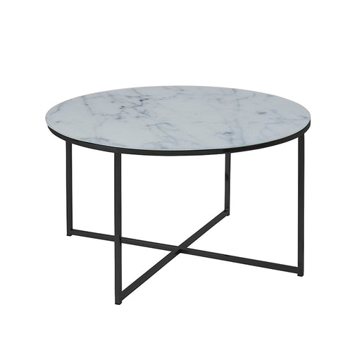 KOLINA Glass Marble Round Coffee Table 80cm - White