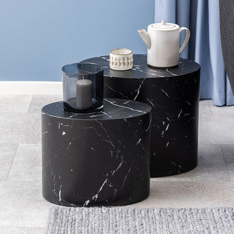 DICE Nest of 2 Oval Coffee Tables - Black Marble Effect - innovatec.com.au