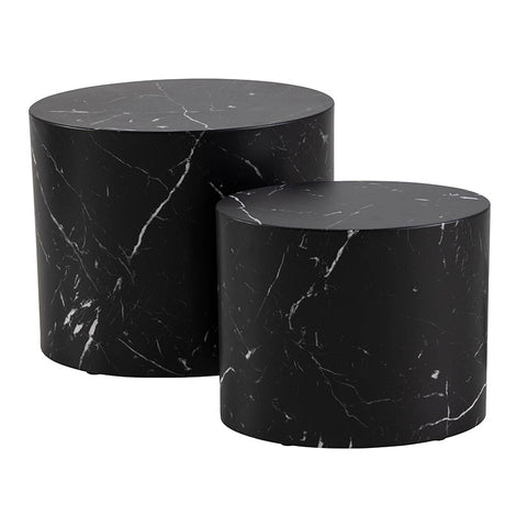 DICE Nest of 2 Oval Coffee Tables - Black Marble Effect