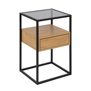 RANDOLF Side Bedside Table 40cm - Natural & Black