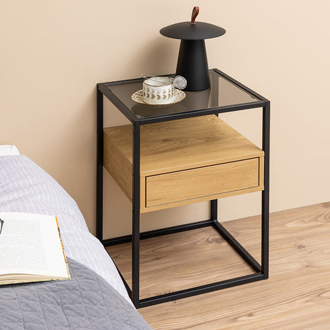 RANDOLF Side Bedside Table 40cm - Natural & Black - innovatec.com.au