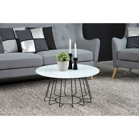 CYRUS Glass Coffee Table 80cm - White & Black - innovatec.com.au