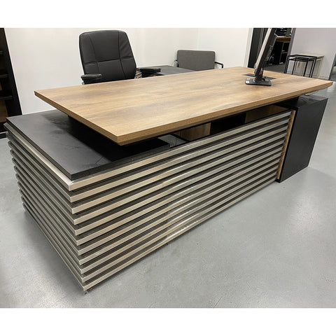 PHOENIX Executive Desk with Left Return 2.2M - Warm Oak & Black - innovatec.com.au