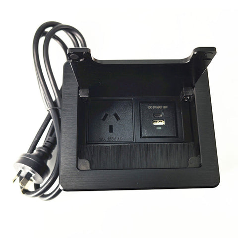 SQUARE BLACK GROMET INC POWER AU+USBA+USB-C - innovatec.com.au