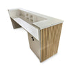 KENTO Reception Desk 240cm - Timber Slat Acoustic White & Oak