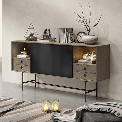 BAYLEN Sideboard Buffet 1.6M - Warm Oak & Black - innovatec.com.au