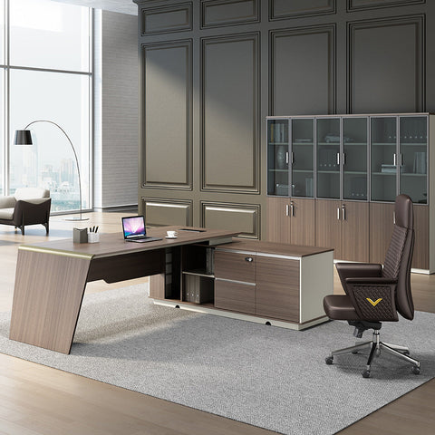 ANDERS Executive Desk Reversible Return 2.2M - Australian Gold Oak & Beige - innovatec.com.au