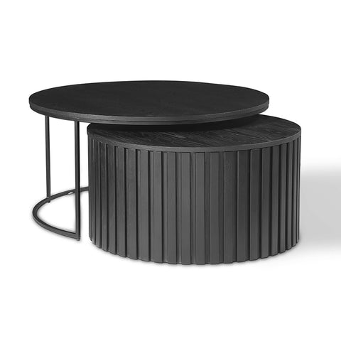 PIPER Nest of 2 Round Coffee Table 65-80cm - Black