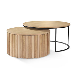 PIPER Nest of 2 Round Coffee Table 65-80cm - Oak