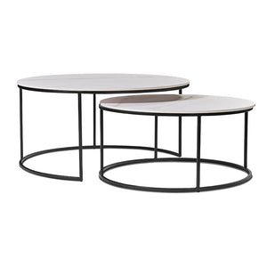 BRANDI Nest of 2 Tables 75-90cm - White Ceramic Marble
