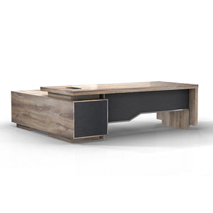LARKIN Executive Desk with Left Return 2.4M - Warm Oak & Black