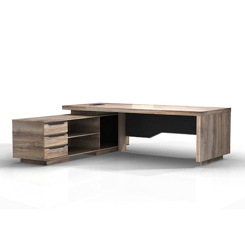 LARKIN Executive Desk with Right Return 2.4M - Warm Oak & Black - innovatec.com.au