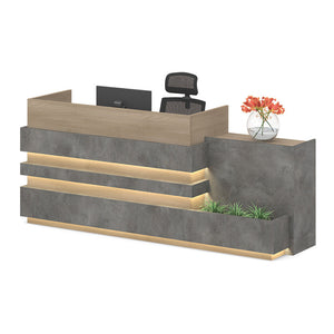KERAN  Reception Desk 2.44M Right Panel - Acacia Wood & Carbon Grey