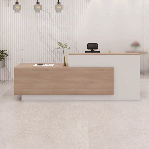HELMER Reception Desk 2.4M Left Panel - Oak & white - innovatec.com.au