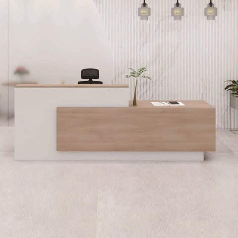 HELMER Reception Desk 2.4M Right Panel - Oak & White - innovatec.com.au