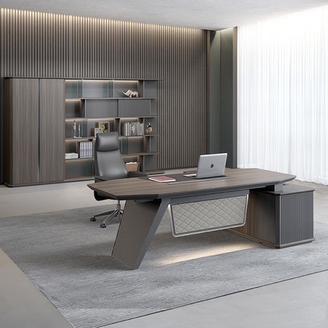 MADDOK Executive Desk with Left Return 200cm - Chocolate & Charcoal Grey - innovatec.com.au