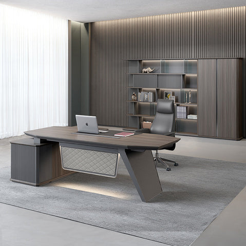 MADDOK Executive Desk with Right Return 200cm - Chocolate & Charcoal Grey - innovatec.com.au