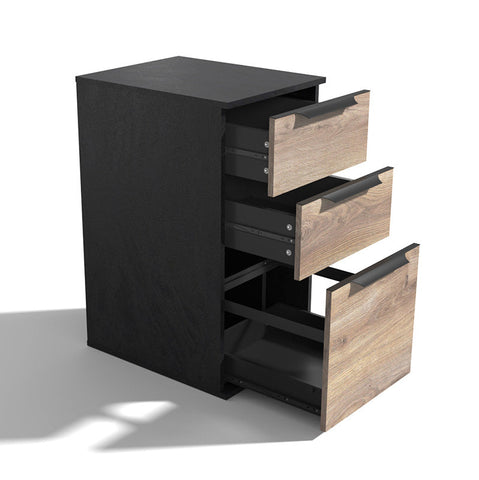 TRIBECA 3 Drawer Filing Cabinet - Warm Oak & Black - innovatec.com.au