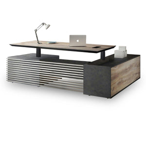 PHOENIX Sit Stand Electric Lift Executive Desk with Left Return 2.8m - Warm Oak & Black
