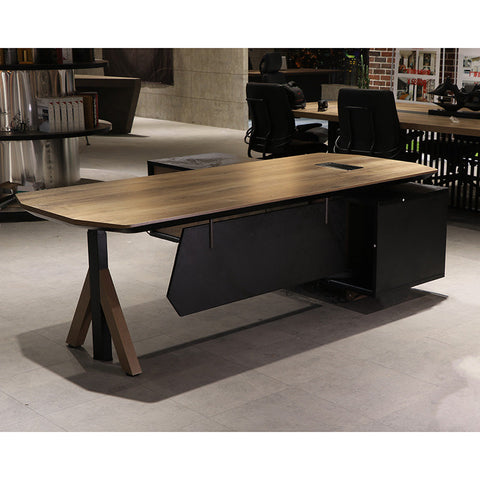 EASTON Sit Stand Electric Lift Executive Desk with Left Return 2.2m - Warm Oak & Black - innovatec.com.au